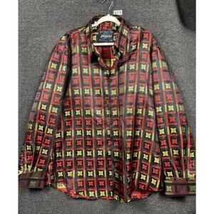 Manzini Shirt Mens 3XL Silky Multicolor Geometric Long Sleeve Button Up Dressy